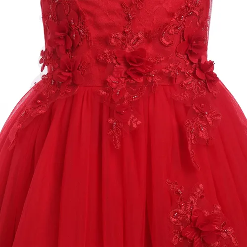 Vista 6 de IDOPIP Vestido de tul de princesa con cuentas y hombros descubiertos para niña de flores, vestido formal de dama de honor, boda, fiesta, para niños