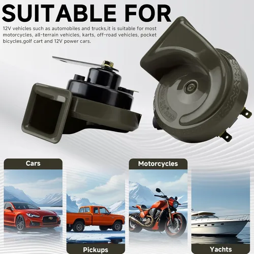 Vista 2 de FARBIN Bocinas de Coche 12V Fuertes de Doble Tono Bocina de Caracol Automática Kit de Bocina Eléctrica con Arnés de Relé e Interruptor para Camión