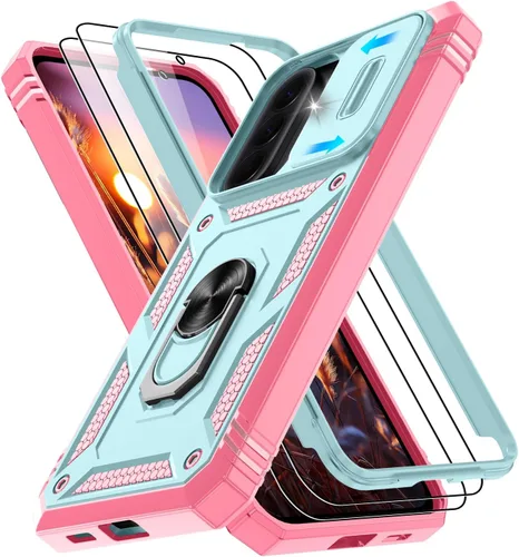 Vista 295 de Gritup Funda para Google Pixel 6 con cubierta deslizante para cámara y protector de pantalla (2 unidades), soporte de anillo giratorio 360°, funda