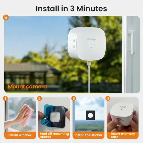 Vista 2 de Cámara de Ventana 3MP 2K, SpectraVivid Cámaras de Ventana con Visión Nocturna a Color AI para Seguridad del Hogar, WiFi 2.4G y 5G, Sirena