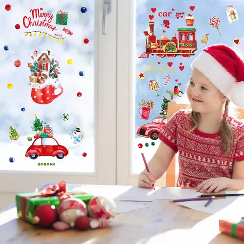 Vista 7 de Nezyo 9 hojas de calcomanías de Navidad para ventanas, calcomanías
