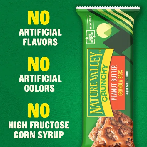 Vista 6 de Nature Valley - Barras de granola crujientes, mantequilla de maní, 12 unidades, 8.94 onzas (6 sobres) Avena integral con mantequilla de maní