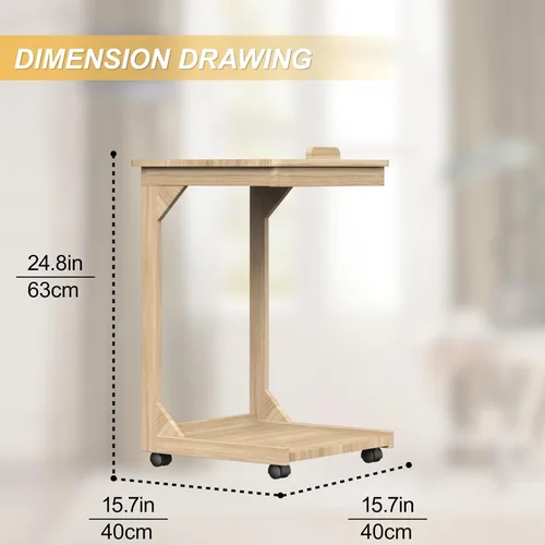 Vista 3 de Mesa de sofá en forma de C, mesa auxiliar con ruedas giratorias de 360°, escritorio inclinable ajustable de 40° para sofá, laptop, café, mesa C