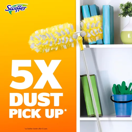 Vista 9 de Swiffer Kit de plumero con mango súper extensible de 6 pies, kit de inicio resistente con 8 repuestos, aroma a limón
