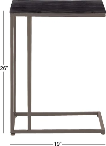 Vista 3 de Deco 79 Mesa auxiliar de metal en forma de C con base de metal negro, mesa auxiliar de 19 x 10 x 26 pulgadas, color negro