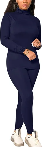 Vista 8 de Mokoru Conjunto deportivo de 2 piezas para mujer, camiseta de manga larga con cuello alto, pantalones de entrenamiento