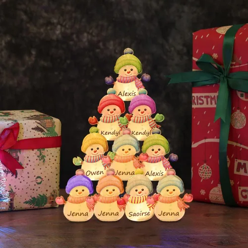 Vista 2 de Luz personalizada para árbol de Navidad, muñeco de nieve, nombre personalizado para familia y niños, lámpara de árbol de Navidad, luz nocturna