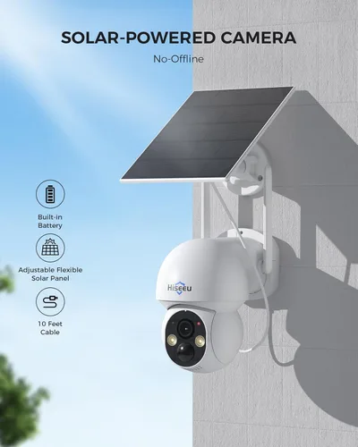 Vista 2 de Cámara de seguridad inalámbrica solar Hiseeu para exteriores, WiFi de 2.4G y 5G, visión nocturna a color, vista de 360°, inclinación y panorámica