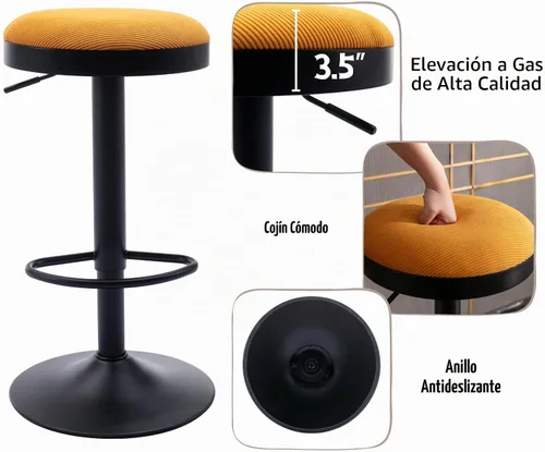 Vista 3 de CIMOTA Juego de 2 taburetes de bar redondos giratorios con espalda descubierta ajustable, taburete de bar moderno industrial para cocina, hogar
