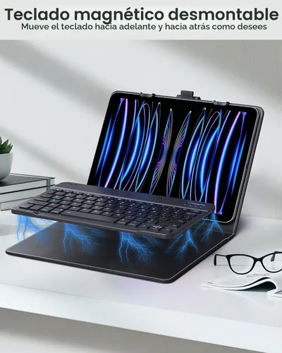 Vista 5 de MoKo Funda universal para tablet con teclado QWERTY para tablet de 9", 9.7", 10.1", 10.2", 10.4", 10.5", 10.9", con teclado Bluetooth inalámbrico