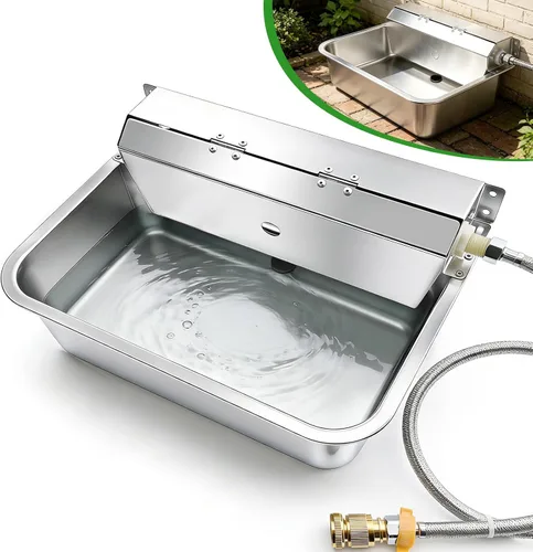 Vista 10 de Dispensador automático de agua para perros con orificio de drenaje y válvula de drenaje, cuenco de agua automático para perros de acero inoxidable