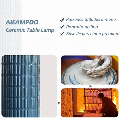 Vista 2 de AIEAMPDO Juego de 2 lámparas de mesa de cerámica estilo granja de 23'' para sala de estar, lámpara rústica para mesita de noche para dormitorio