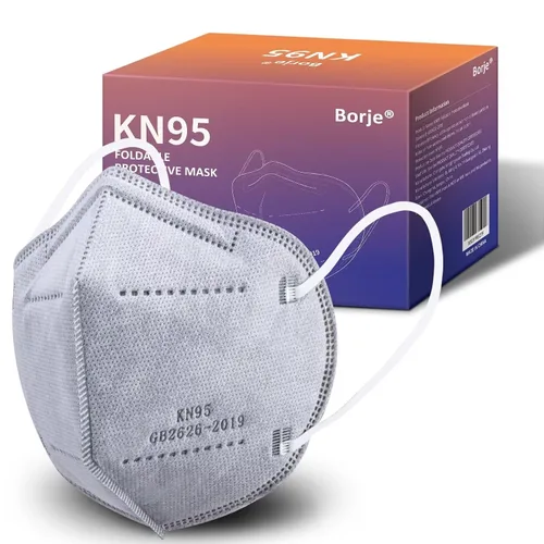 Vista 9 de Borje Mascarillas KN95, 50 unidades, envueltas individualmente, protección de 5 capas, mascarillas KN95 negras, mascarillas desechables para adultos