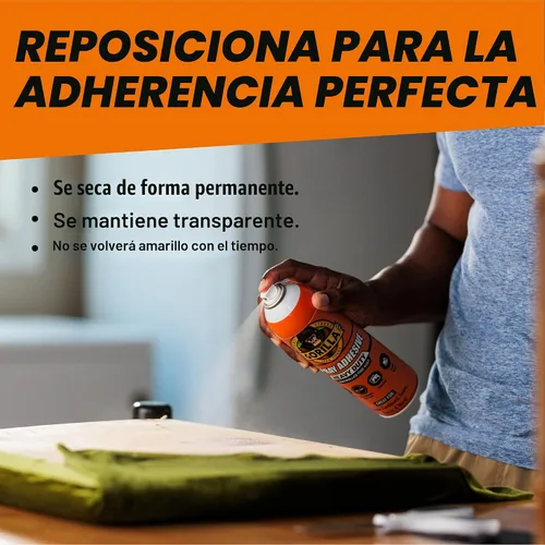 Vista 6 de Gorilla Adhesivo en aerosol resistente, pegamento transparente, 14 onzas (paquete de 1), multiusos con boquilla cómoda para interiores o exteriores