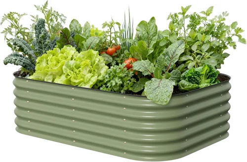 Vista 13 de Kits de cama de jardín elevada de Vego Garden Aluzinc, cama de plantación elevada de metal modular de 17" de alto, 6 en 1 para verduras, flores