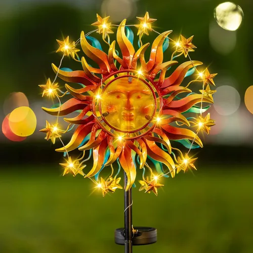 Vista 10 de Molinillo de viento solar grande de 83 pulgadas para exteriores, escultura de flor de tulipán de metal con bola de vidrio LED multicolor, arte