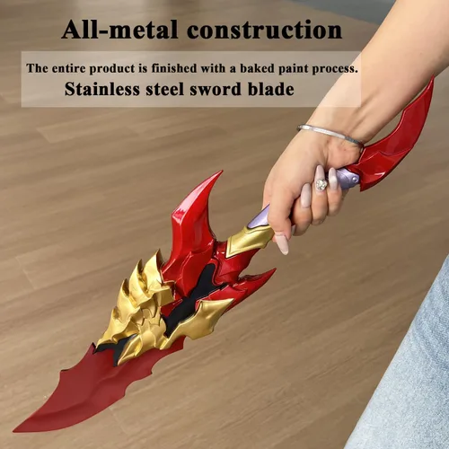 Vista 5 de Espada de cosplay de Kamish de Kamish de 24 pulgadas, espada de acero dorado con soporte de exhibición, accesorio de cosplay, para colección