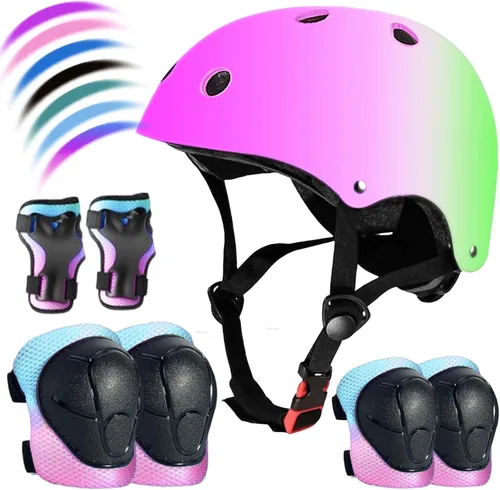 Vista 11 de Juego de casco de bicicleta ajustable para niños, chicos, chicas y adolescentes de 3 a 8 años de edad, incluye protectores de codo, rodilla