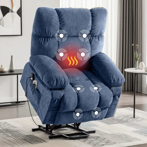 Vista 9 de MAHOMICO Silla reclinable giratoria de gran tamaño con masaje por vibración y calefacción lumbar, giro de 360°, puerto de carga USB, portavasos