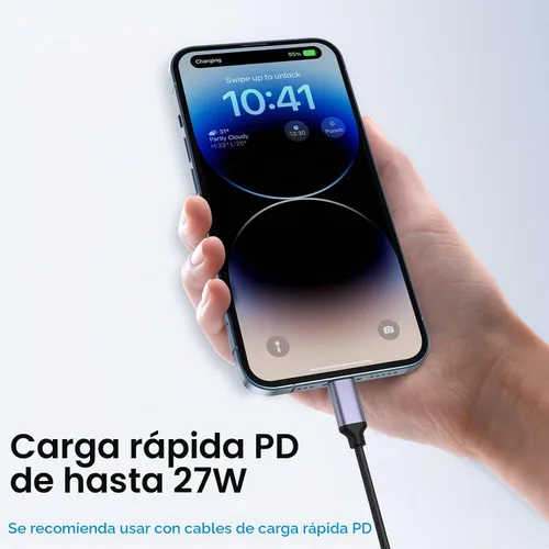 Vista 3 de TechMatte - Adaptador de cable USB C a Lightning macho, carga rápida PD de 27 W