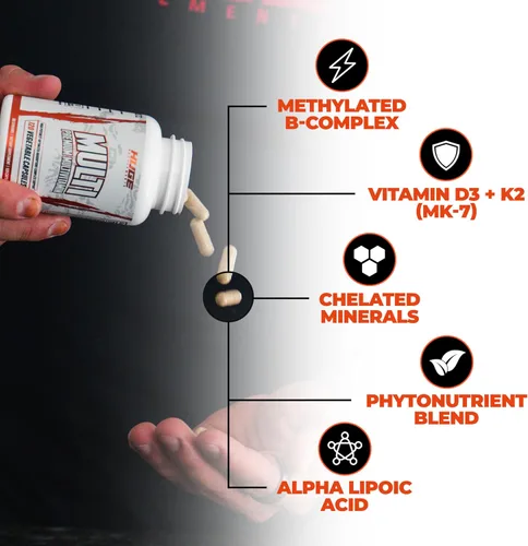 Vista 4 de Gran multivitamínico para hombres, fórmula todo en uno de alto rendimiento para atletas y culturismo, reposición de vitaminas y minerales, apoya