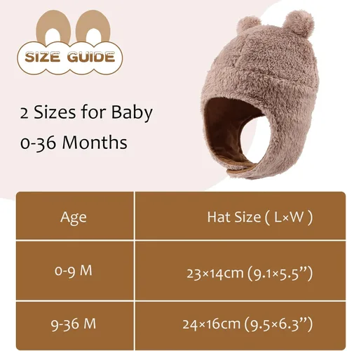 Vista 5 de Gorro de invierno para bebé con orejeras, unisex, gorro de nieve para bebés, gorro de forro polar cálido para niños de 0 a 36 meses