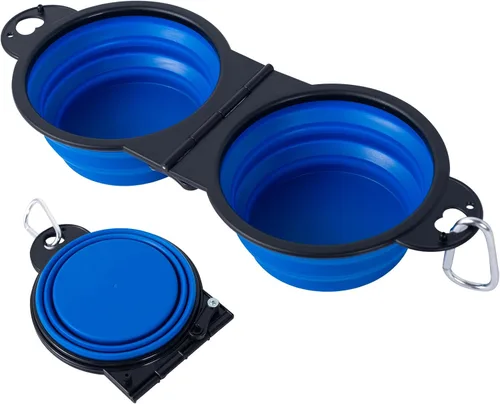 Vista 9 de SLSON Cuencos Dobles Plegables para Perros con Borde Reforzado de 180 Grados, Cuenco Doblado con Clips de Bloqueo, Más Estables, Cuencos de Viaje