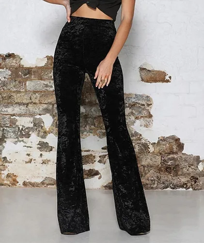 Vista 4 de SEMATOMALA Women's Crushed Velvet Straight Wide Leg Pants Flare High Waisted Palazzo Bell Bottom Yoga Streetwear Trousers