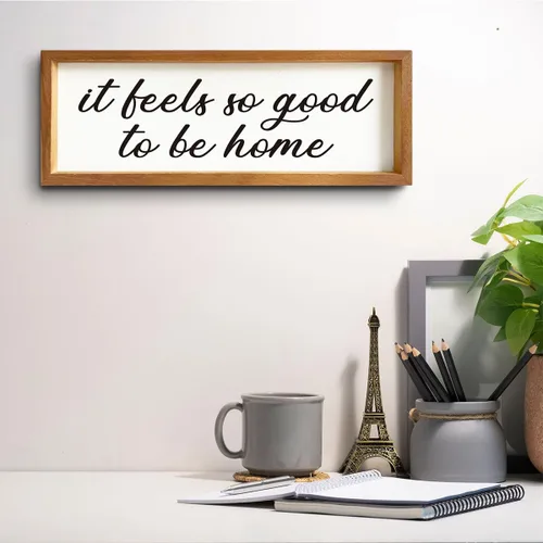 Vista 4 de Marco de fotos de madera con texto en inglés "It Feels so Good to Be Home", para decoración del hogar, arte rústico para pared, crea un ambiente