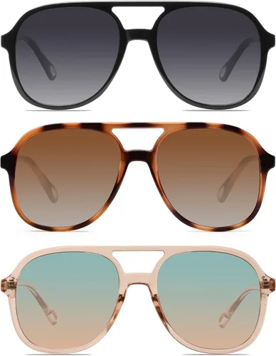 Vista 16 de YDAOWKN Retro Aviator Sunglasses for Womens Mens 70s Double Bridge Sunnies 2 Tintes Negro/Gris+Negro/Amarillo
