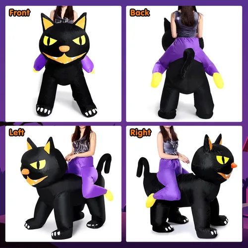 Vista 2 de Disfraz inflable de gato para adultos, fiesta de Halloween, disfraces inflables para equitación, gato, diseño de animales, divertido, cosplay