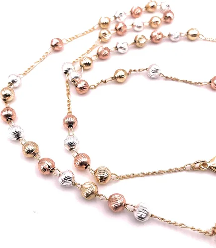 Vista 7 de Catholic Rosary Beads Necklace Silver Rose and Gold Tone Tricolor Ball Chain