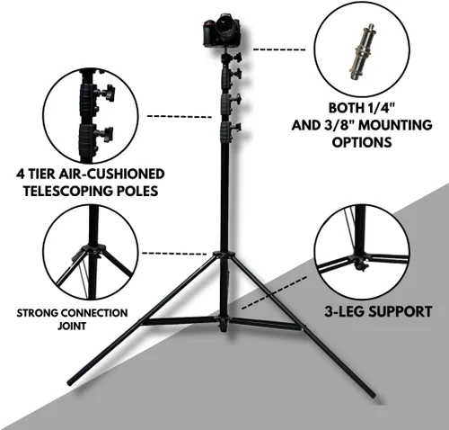 Vista 8 de Glide Gear TST 12 - Soporte de trípode de 12 pies, secciones telescópicas acolchadas con aire, construcción de aluminio resistente, altura