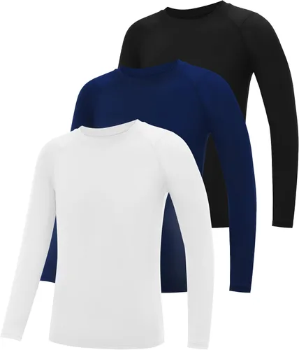 Vista 8 de Camiseta de compresión de manga larga para niños, paquete de 3 camisetas deportivas de béisbol para niños, capa base de secado rápido para fútbol