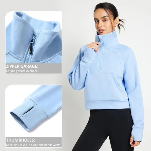 Vista 4 de BALEAF Women's Half Zip Sweatshirt Fleece Pullover Long Sleeve Stand Collar Crop Sweatshirts with Pockets Thumb Hole