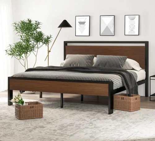 Vista 15 de SHA CERLIN Base de cama de plataforma metálica de tamaño individual de 14 pulgadas con cabecera y estribo de madera, base de colchón, no necesita
