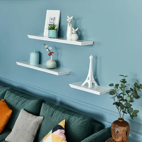 Vista 8 de WELLAND DOVER estante Estante flotante de pared de madera rústica, ideal para baño, cocina, oficina, blanco, paquete de 1