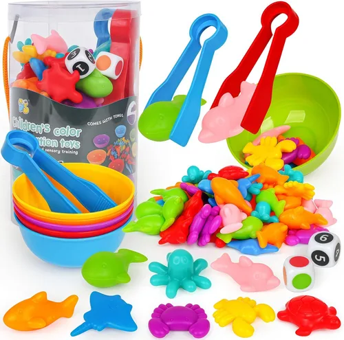 Vista 8 de Juego de contar colores para niños, juguetes a juego con tazas de clasificación y dados de juegos, actividades de aprendizaje preescolar Montessori