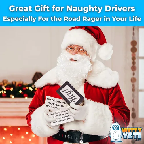 Vista 5 de Witty Yeti Tarjetas de estacionamiento súper divertidas y malas, paquete de 50 unidades. Obtén venganza con notas novedosas para toda la familia.