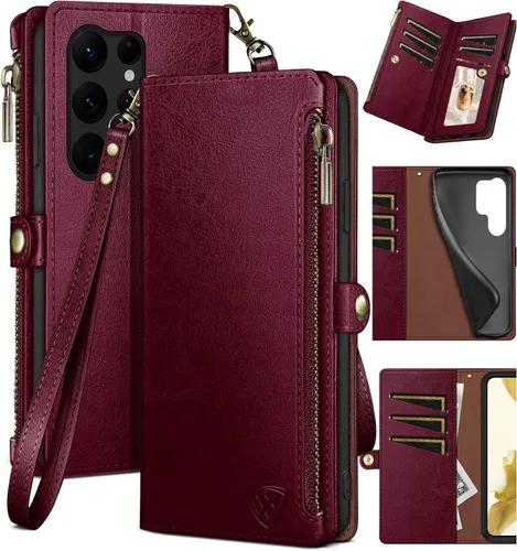 Vista 9 de XcaseBar Funda tipo cartera para Samsung Galaxy S23 Ultra con cremallera【Bloqueo RFID】 Soporte para tarjeta de crédito, libro de folio con tapa