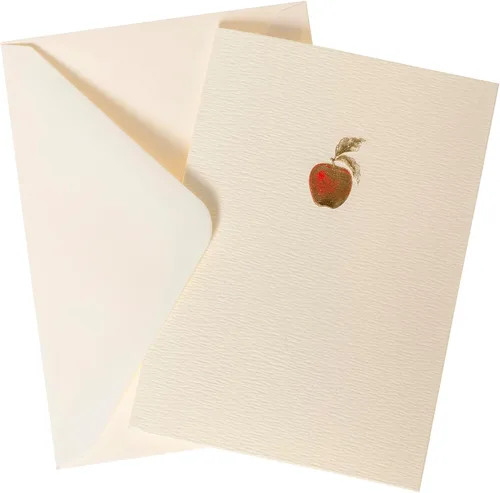 Vista 2 de Graphique Tarjetas de Apple, paquete de 10 tarjetas con sobres, saludos para todas las ocasiones, interior en blanco, relieve de lámina dorada