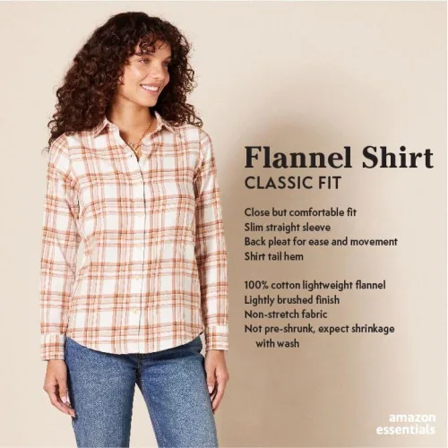 Vista 2 de Tienda Essentials Camisa de franela a cuadros ligera de manga larga para mujer