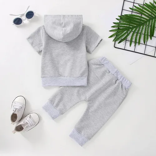 Vista 2 de Sudadera de manga corta para niños y niñas recién nacidas, sudadera con capucha sólida y pantalones de algodón