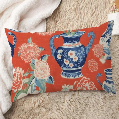 Vista 95 de ArogGeld Funda de cojín con flores verdes y blancas con flores grises y negras y hojas verdes en estilo chinoiserie, funda de almohada cuadrada