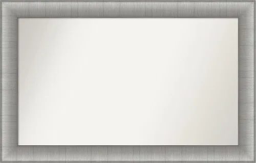 Vista 288 de Amanti Art Espejo de baño plateado para sobre el fregadero, 28 x 37 pulgadas, elegante espejo rectangular de peltre cepillado, marco de madera