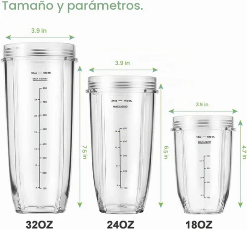 Vista 6 de Pieza de repuesto para licuadora Nutri Ninja, paquete de 2 vasos de repuesto de 32 onzas compatibles con licuadoras Nutri Ninja Auto-iQ Series