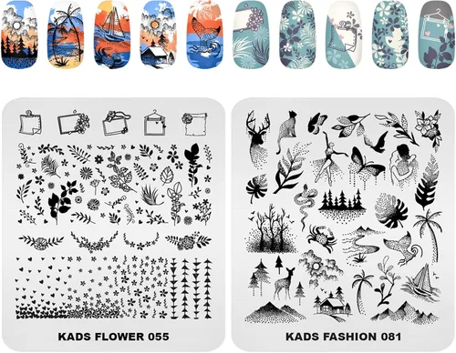 Vista 5 de KADS 10 piezas de placas de estampado de uñas, plantillas de arte de uñas, herramienta de bricolaje, corazón, conejo, flor, helado, parapente