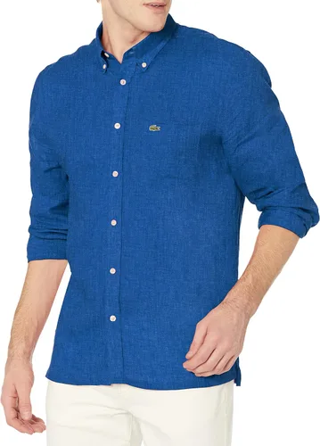 Vista 6 de Lacoste Camisa casual de lino con botones para hombre azul (Rill Light Blue)