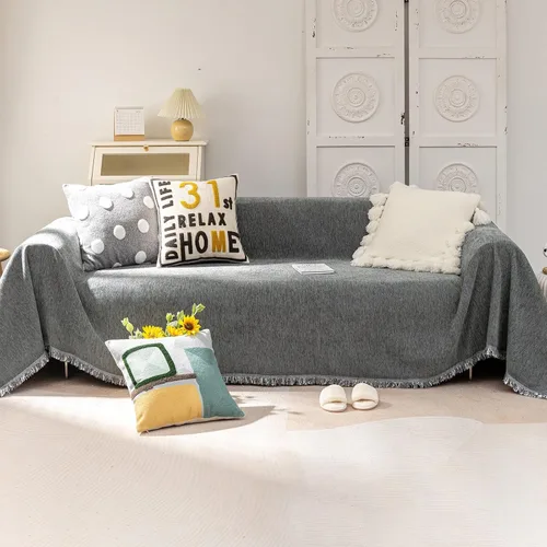 Vista 17 de VClife Funda bohemia de felpilla para sofá, apta para mascotas, gruesa, beige, crema, blanco, a cuadros, triangular, con borlas, agradable a