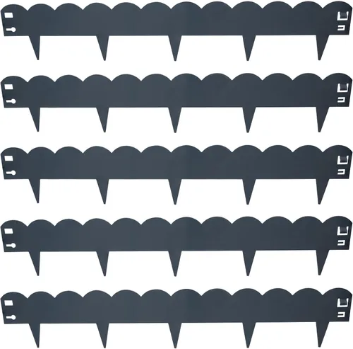Vista 11 de Sunnydaze Borde de metal para jardines de 16 pies – Paquete de 5 bordes de jardín de acero de 42 x 7 pulgadas para paisajismo – Verde – festoneado